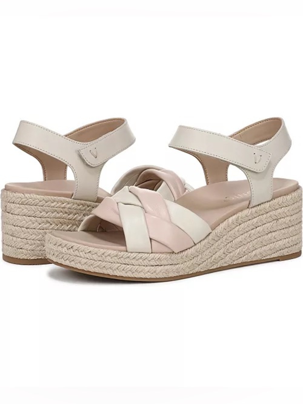 NWT Vionic Saratoga Espadrille Wedge Sandals Cream Cameo Rose Leather Sz 10